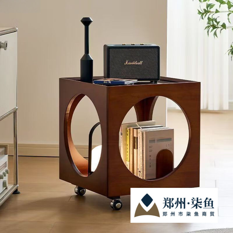 中古风床头柜收纳边几移动方形茶几实木玻璃小茶几角几猫咪小房子