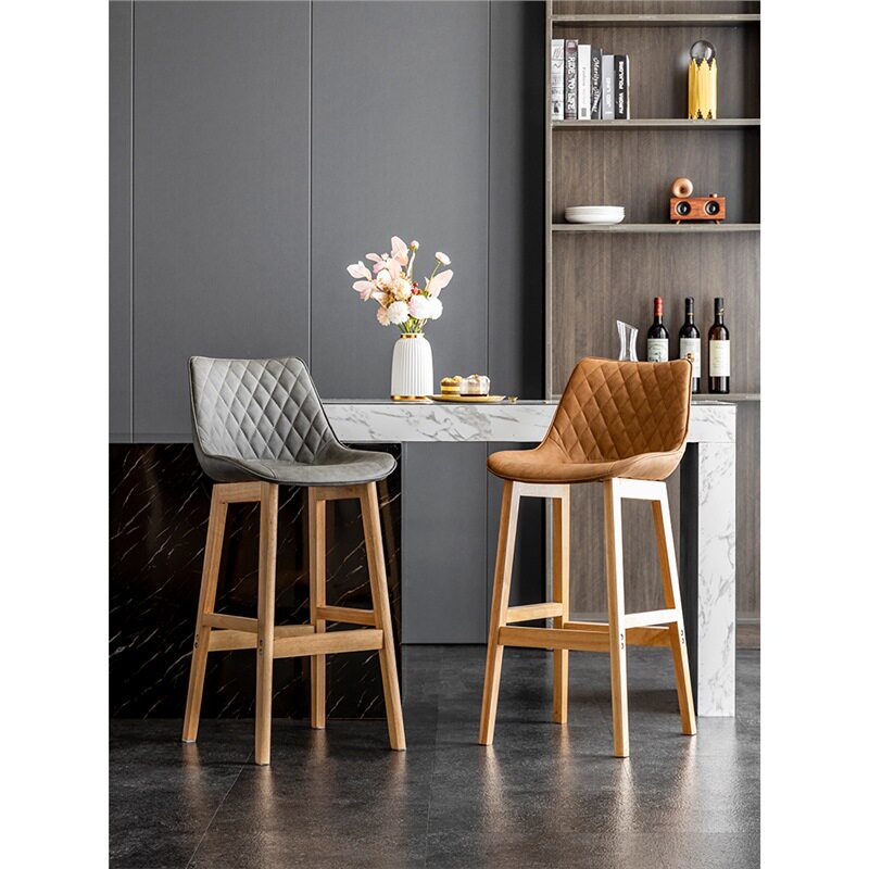 吧台椅北欧实木现代简约创意酒吧凳咖啡厅阳台家用轻奢靠背高脚椅