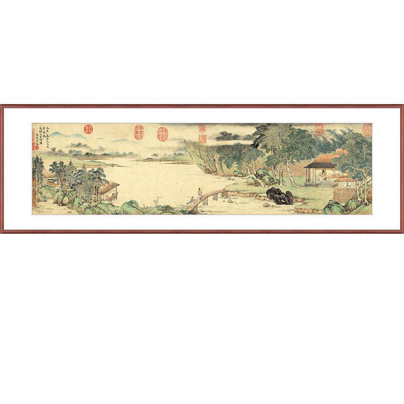 名人仿古做旧画携琴访友图古画青绿山水画文人墨客茶室书房字画