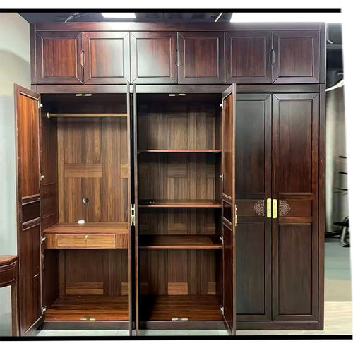 乌金木全实木新中式转角衣柜