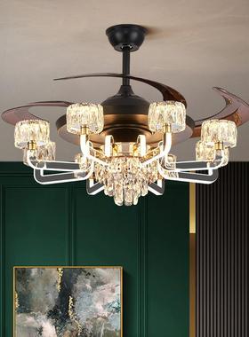 客厅风扇灯现代简约大气吊扇灯具餐厅水晶轻奢隐形风扇吊灯