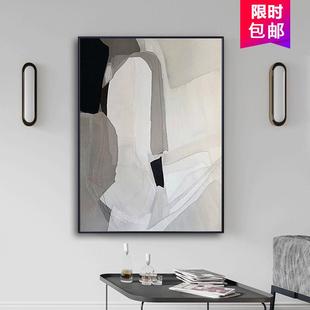 客厅装饰画定制现代简约玄关画落地大画抽象黑白灰壁画酒店挂画