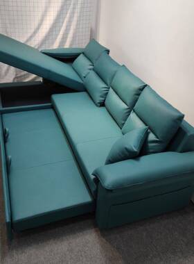 欧式简约湖绿色科技布沙发家用客厅可储物可充电两用多功能沙发床