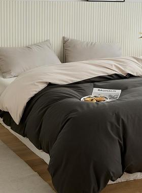 秋冬保暖全棉100支双股长绒棉磨毛被套单件纯色双拼被罩单人双人