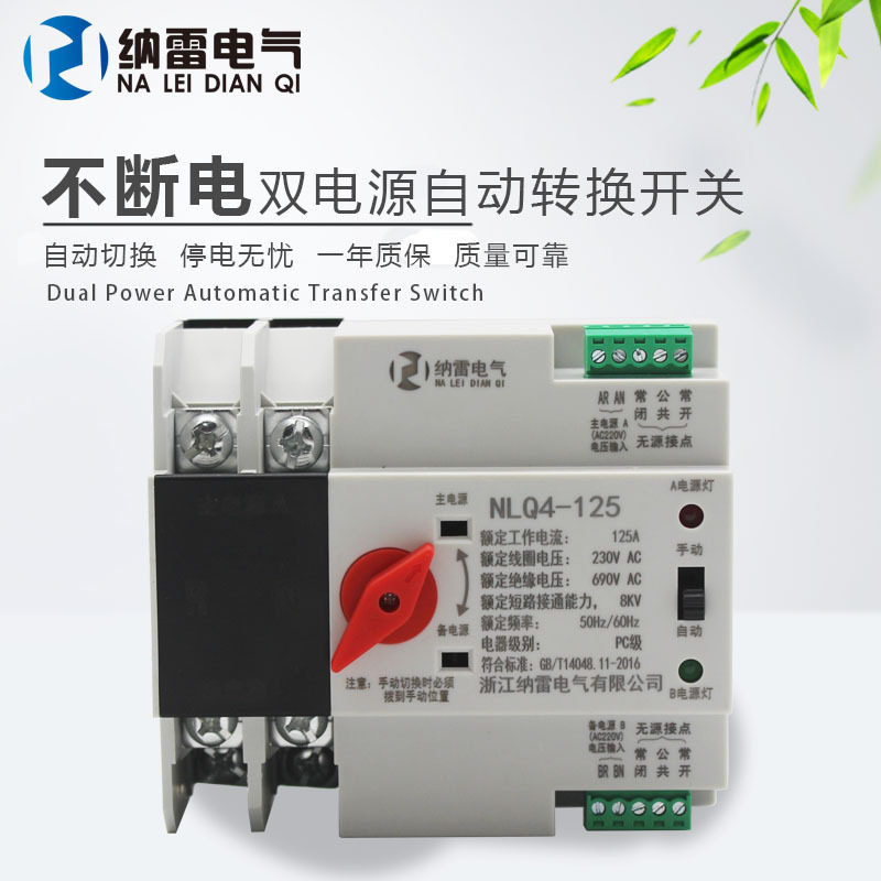 双电源自动转换开关220V导轨式32A63A80A100A2P切换不断电ATS
