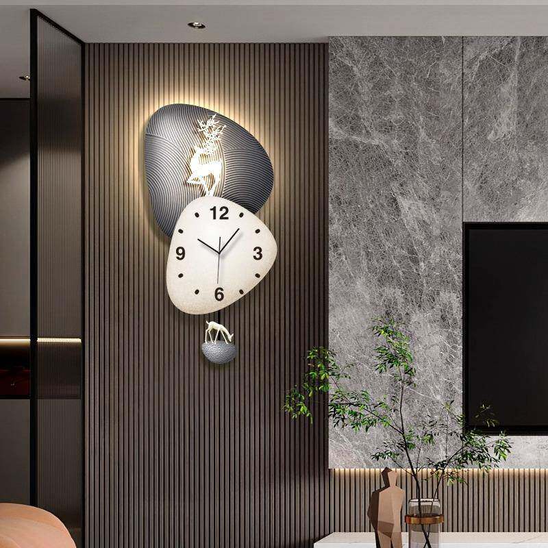 时来运转客厅摇摆钟表挂钟轻奢高档现代时钟挂墙餐厅创意挂表壁灯