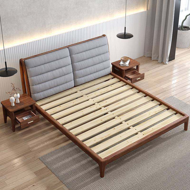 现代简约实木床主卧室小户型1.8米胡桃木1.5米婚床北欧软包双人床