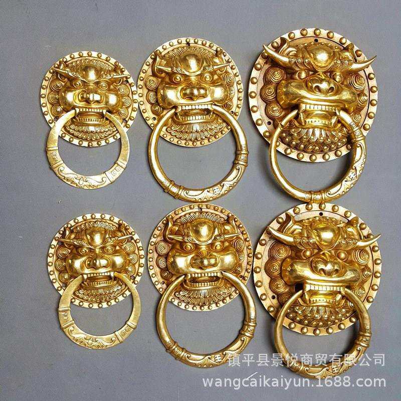 中式仿古门环大门狮子头铜拉手老虎头门把手抽屉柜门小拉环