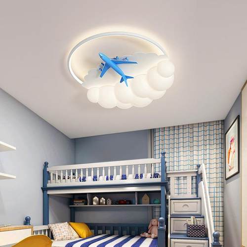 奶油风云朵飞机灯男孩卧室吸顶灯儿童房灯简约现代智能护眼吸顶灯