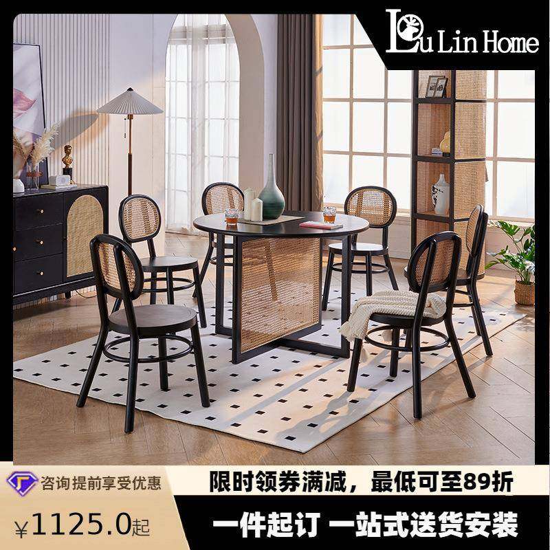 北欧藤编实木餐桌黑色小户型圆餐桌简约酒店餐厅饭店餐椅圆桌组合,鲜花速递/花卉仿真/绿植园艺,割草机/草坪机,淘宝优惠券,粉丝福利购,淘宝优惠卷