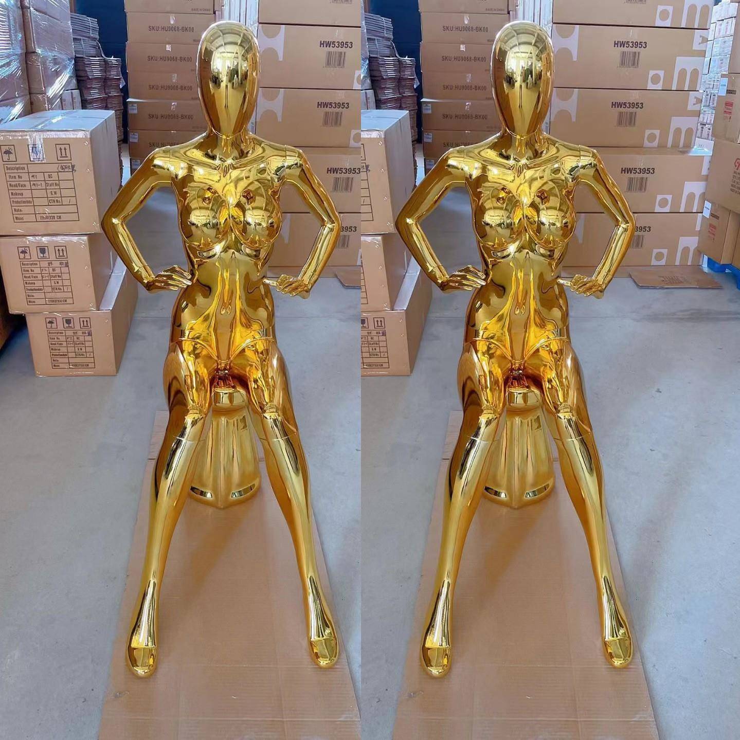 金色全身人体坐姿女模特橱窗工厂直销仿真模型展示架道具仿真人