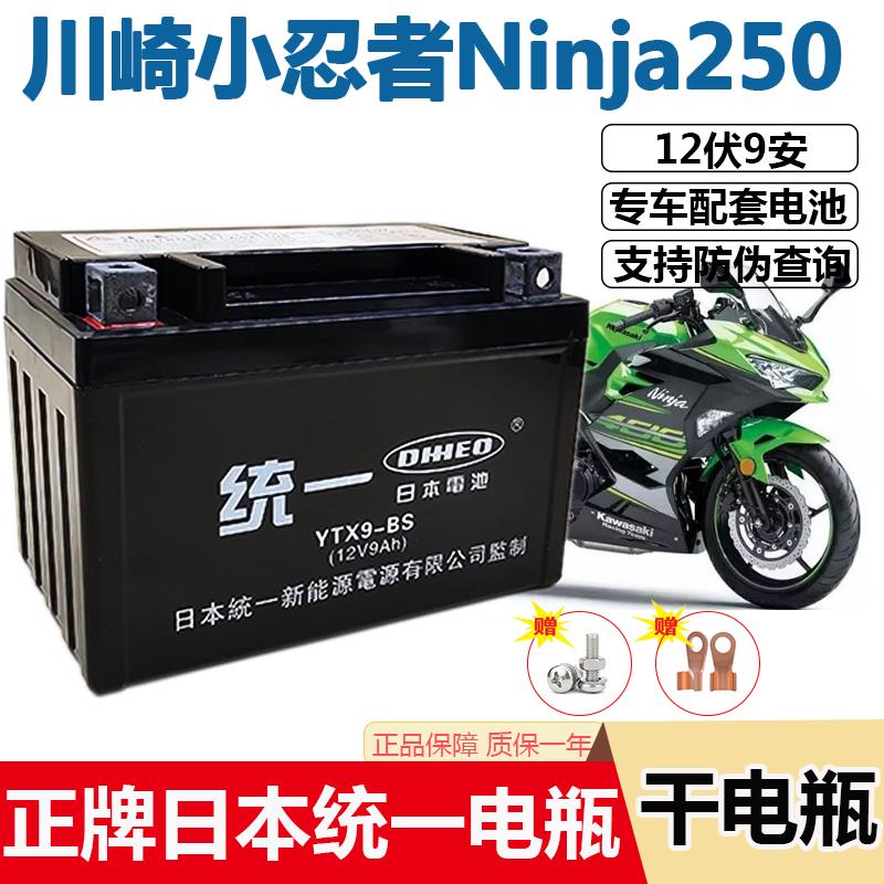 摩托车干电瓶川崎小忍者Ninja250 300 400 600ZX-6R Z400CC蓄电池