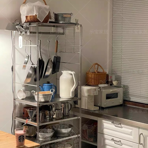 日式厨房置物架不锈钢落地可调节