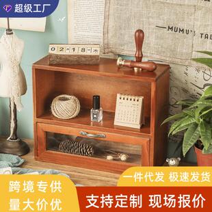 桌面收纳盒办公桌zakka柜子抽屉式复古杯子化妆品置物架桌上木质