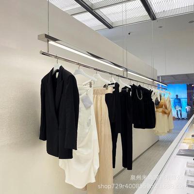 新款带灯吊架不锈钢吊顶架买手店女装店橱窗悬挂货架子服装店吊杆