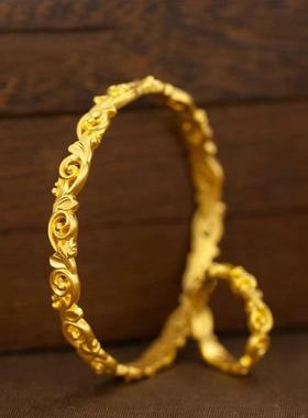 唐草纹手镯戒指卷草缠枝国风女款古法手镯高级轻奢复古设计感戒指