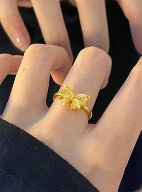 黄金色蝴蝶结戒指女款小清新在逃公主同款求婚结婚替代品戒子饰品