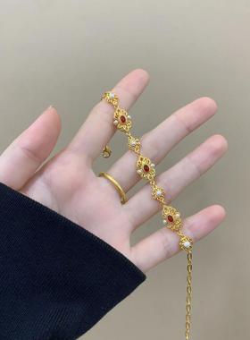 古法红石榴石花丝凤华手链新款镶嵌仿珍珠精美工艺气质百搭高级感