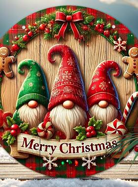 跨境Merry Christmas 木质木板带麻绳圆盘挂件节日氛围门窗装饰品