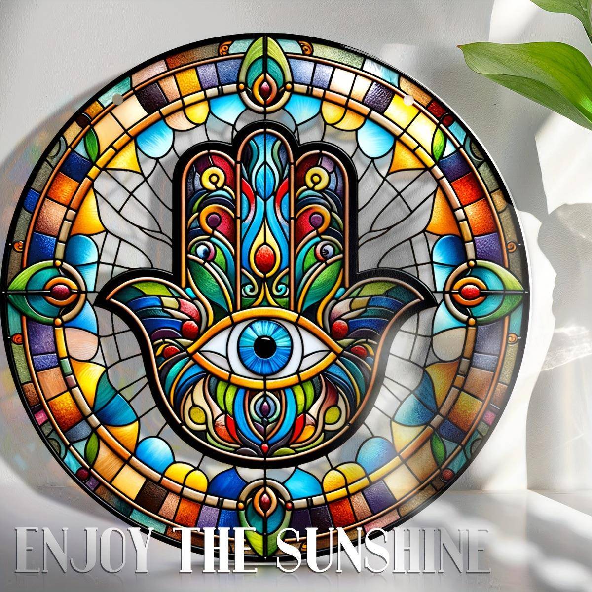 跨境爆款守护手亚克力捕光器伊斯兰装饰彩色窗帘保护符Hamsa挂件