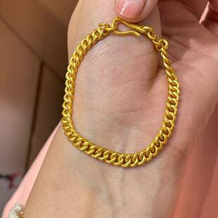 黄金色老板手链古巴链轻奢高级感小众设计个性霸气老板仿真手链男