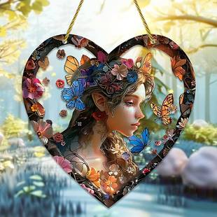跨境梦幻美丽花仙子亚克力爱心挂件彩色捕手门廊挂件户外装饰品