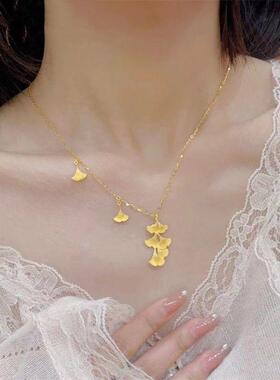 5G工艺轻奢高级感杏好有你银杏叶吊坠流苏金色项链套链女节日送礼