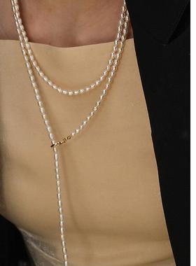 手作时尚轻奢小粒珍珠流苏项链多种佩戴超长款仿珍珠颈链毛衣链女