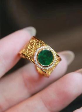金古风戒指女古法掐丝工艺戒指轻奢风高级感指环蕾丝女款饰品