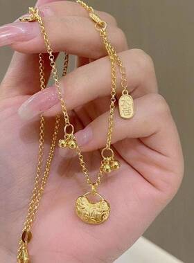 黄金色复古大吉大利古法锁包项链鏨刻工艺精致气质百搭高级感套链