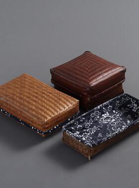 民间手工艺 复古中式竹编收纳盒 家用储物盒 茶道器具收纳