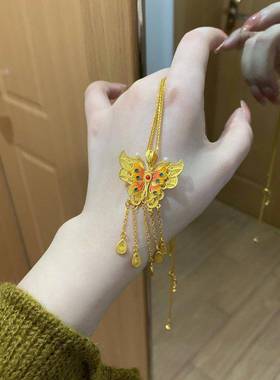 古法拉丝蝴蝶贝珠项链新中式宫廷风珐琅流苏吊坠复古轻奢高级感