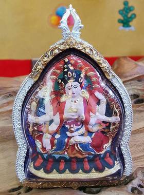 西藏矿物质彩绘擦擦佛像嘎乌盒吊坠本命佛说尊胜佛母随身唐卡小