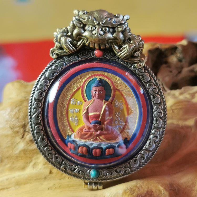 西藏矿物质彩绘擦擦佛像嘎乌盒吊坠本命佛阿弥陀佛随身小唐卡挂件