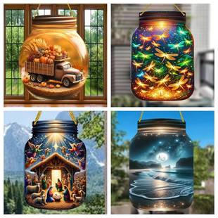 跨境秋收生活艺术气息亚克力梅森罐圆形遮阳装饰家居花圆门廊挂件