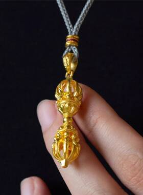 新款黄金色复古金刚杵吊坠项链男轻奢高级感百搭锁骨链颈链饰品