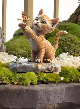 猫与蝴蝶嬉闹花园桩亚克力彩色鲜艳地插户外装饰庭院草坪装饰道具