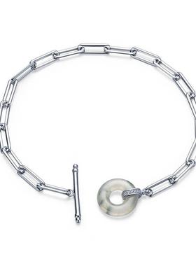 【安喜扣】翡翠手链小众设计师925纯银回形针OT扣手链送礼物