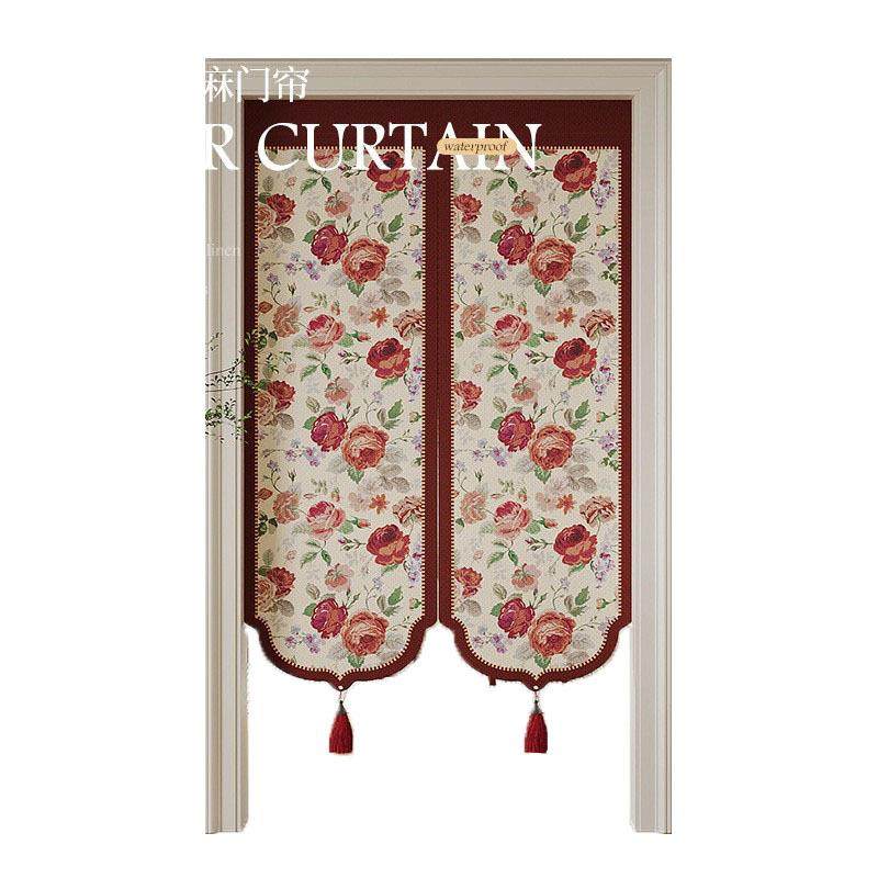 红色棉麻门帘卧室房间家用茶室防窥隔断帘遮挡帘卫生间免打孔布帘