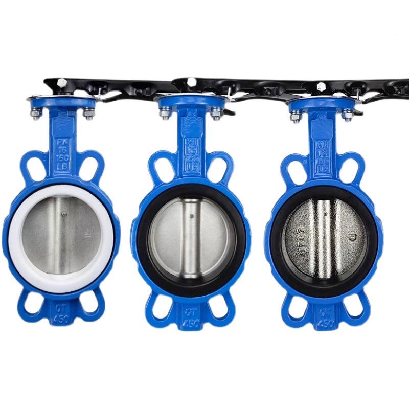 手动对夹式封蝶阀D71X手柄密四碟氟阀DN80/100/150软/200/65