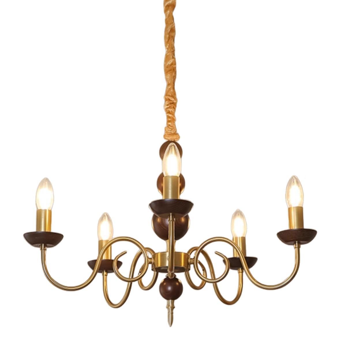 新款蜡烛吊灯法式中古客厅灯卧室灯胡厅814桃木吊色复古餐实木美