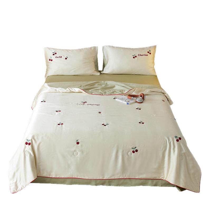 莱赛尔天丝夏凉被四件套法式刺绣夏季单人空调被子可机洗床笠款