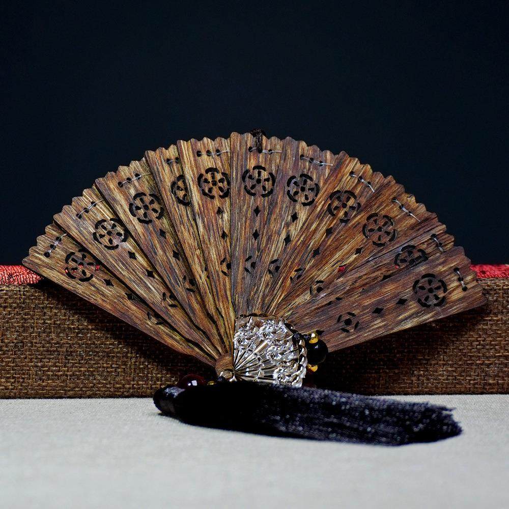 越南芽庄黑油老料沉香扇古风古典工艺品摆件复古天然沉香折扇挂坠,家居饰品,木雕,淘宝优惠券,粉丝福利购,淘宝优惠卷