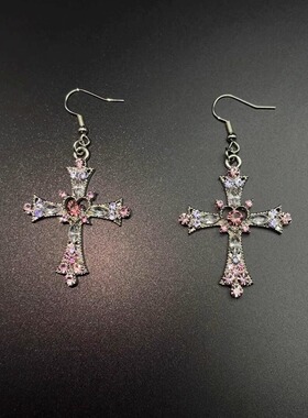 Vintage古着 Pink petal cross耳饰