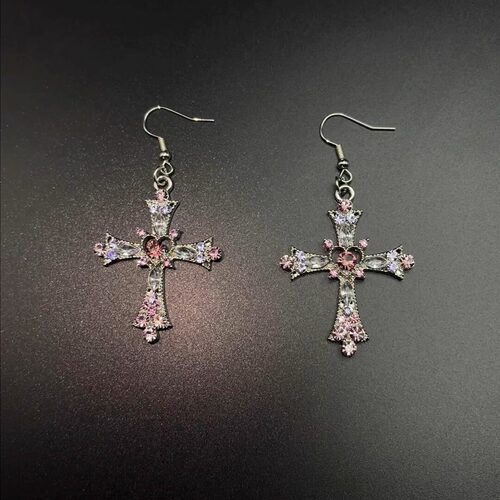 Vintage古着 Pink petal cross耳饰