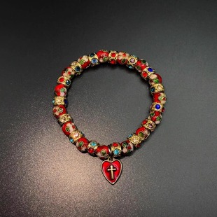 Vintage古着 Red oil painting cross手串