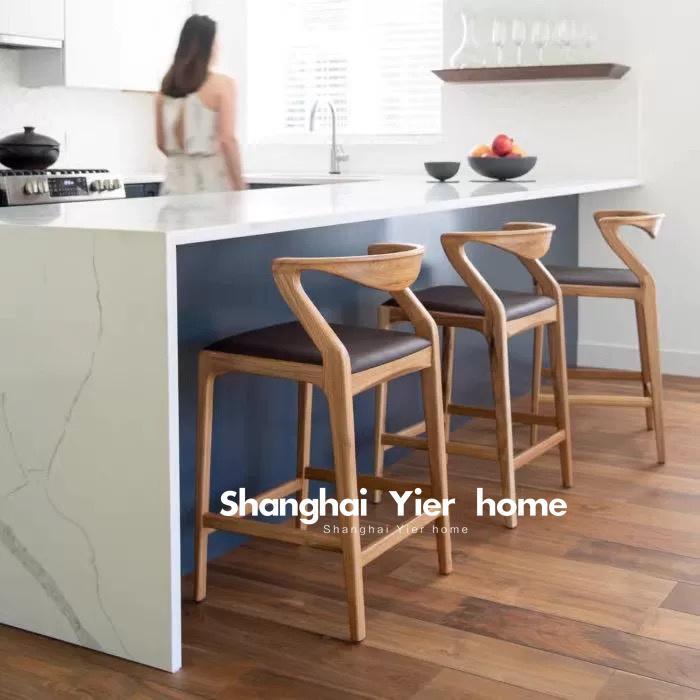 欧式复古轻奢吧椅靠背高脚椅白蜡木实木酒吧台椅咖啡厅高脚凳子椅