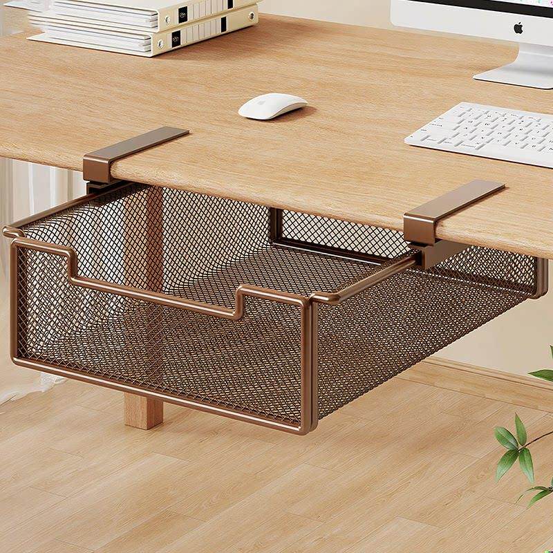 桌下置物架悬挂式办公室工位杂物工具收纳篮可抽拉桌底储物挂篮