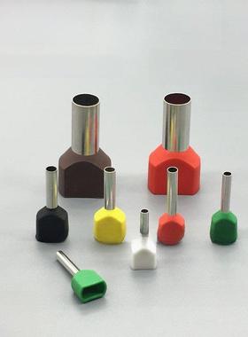 TE1508双线管型预绝缘端子 冷压接线端头 两根线并头接线铜鼻子