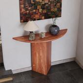 侘寂风天然洞石玄关案台法式 覆古入户端景台玄关台客厅装 饰长条桌